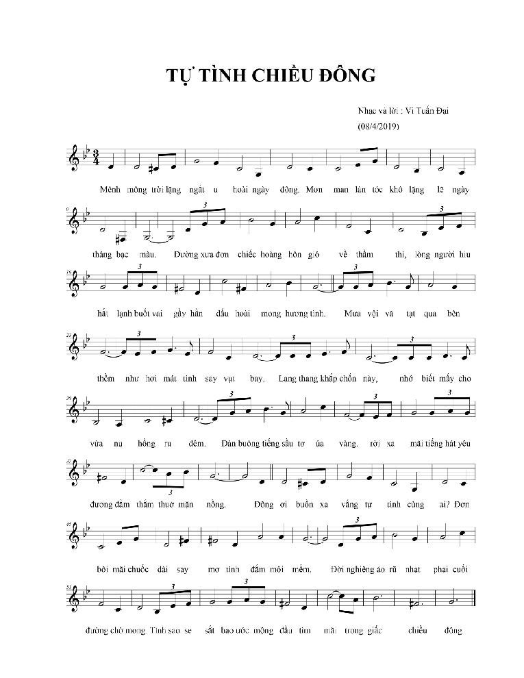 Sheet nhạc Tự Tình Chiều Đông